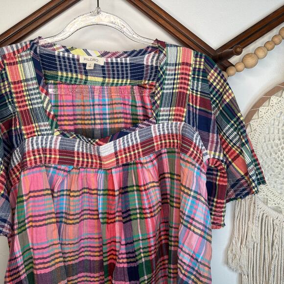 Pilcro Mixed Madras Flutter Sleeve Top - Picture 4 of 4